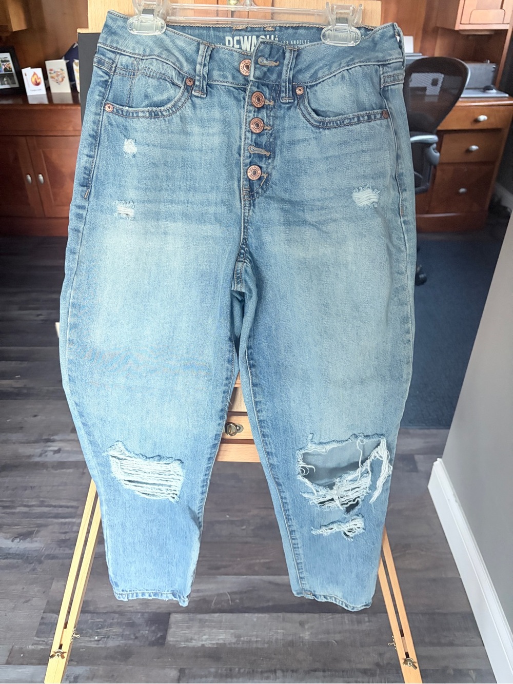 Rewash Light Blue Distressed Boyfriend Jeans with Button Fly